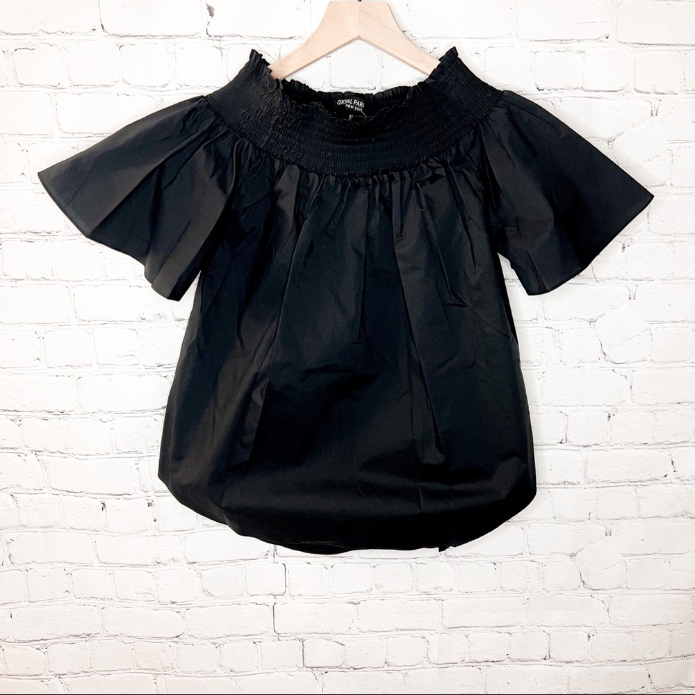 Central Park West Smocked Off Shoulder Short Sleeve Top Black Size Medium NWT